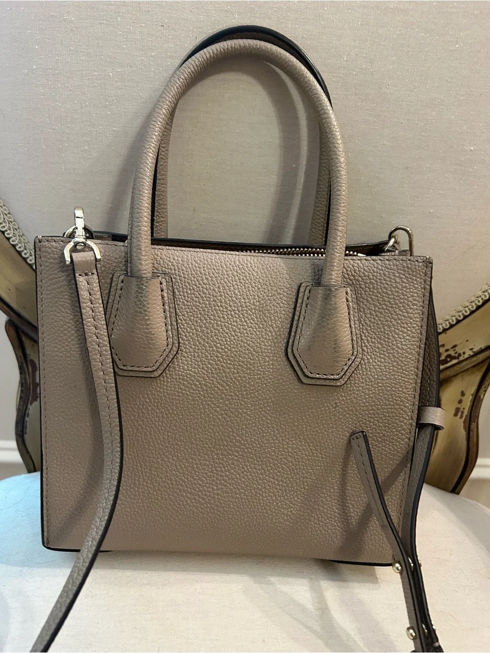 MICHAEL KORS Taupe Pebbled Leather Mini Satchel